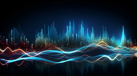 Wave line technology background.AI generative.の素材