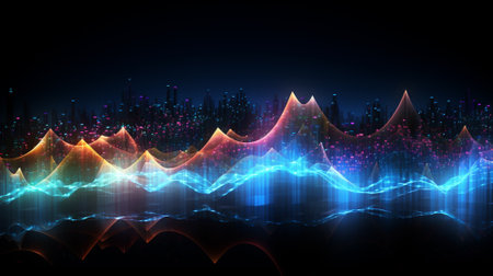 Wave line technology background.AI generative.の素材