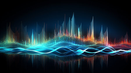 Wave line technology background.AI generative.の素材