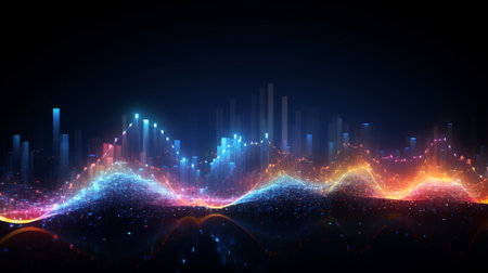 Wave line technology background.AI generative.の素材