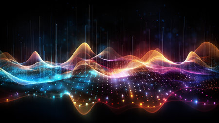 Wave line technology background.AI generative.の素材