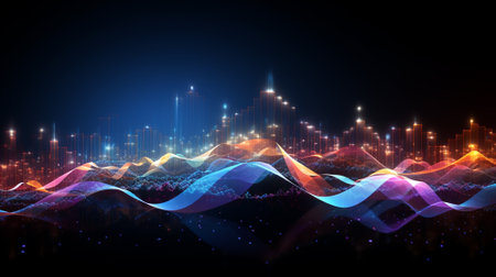 Wave line technology background.AI generative.の素材