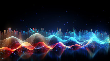 Wave line technology background.AI generative.の素材