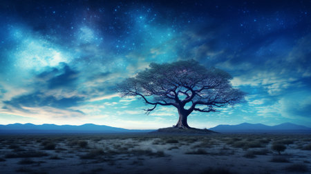 Milky way with super moon.AI generative.の素材