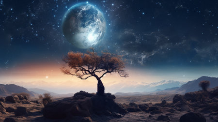 Milky way with super moon.AI generative.の素材