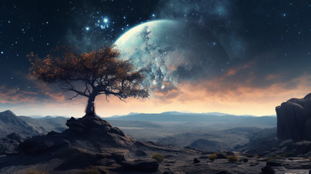 Milky way with super moon.AI generative.の素材