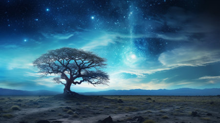 Milky way with super moon.AI generative.の素材