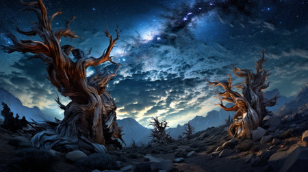 Milky way with super moon.AI generative.の素材
