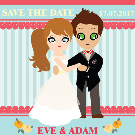 Illustration of lovely sweet couple wedding cardのイラスト素材