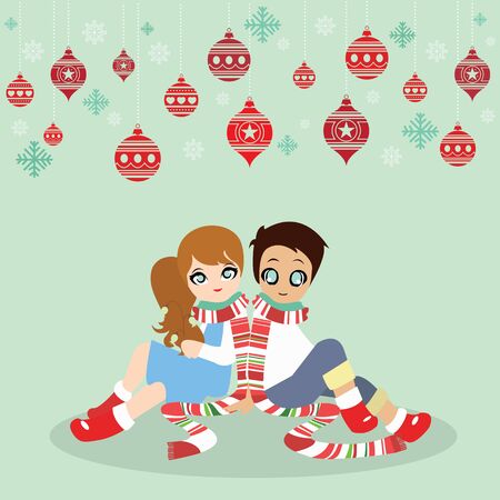 Christmas card with christmas decorations cartoon vector.のイラスト素材
