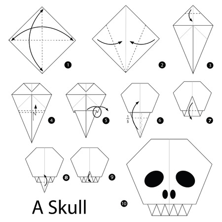 Step by step instructions how to make origami A Skull.のイラスト素材
