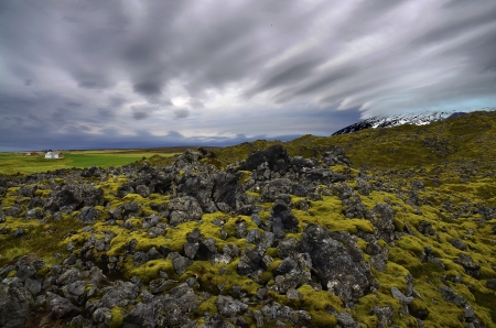 Altostratus undulatus translucidus over Snæfellsnes peninsulaの写真素材
