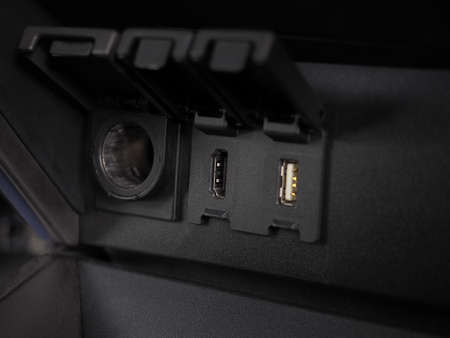 Power and HDMI and USB socket interioir the car shiny and cleanの写真素材