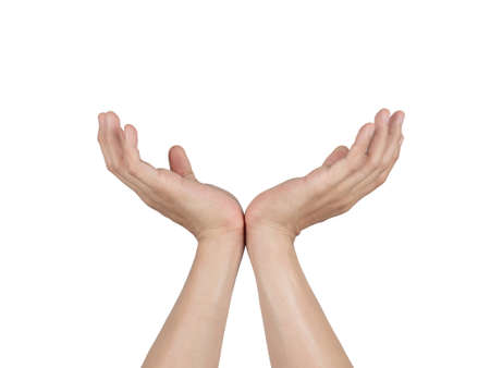 Empty two hand show up on white isolated background