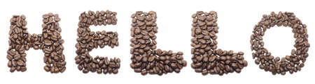 Coffee bean word "hello: white background isolatedの写真素材