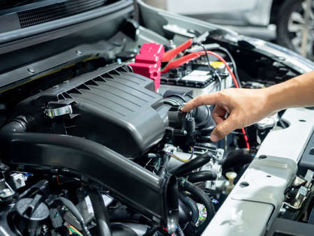 Hand point engine interioir new car shuny and clearの写真素材