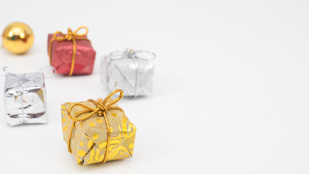 Close up gift box on white background copy spaceの写真素材