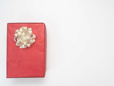 Red gift box on white background copy space top viewの写真素材