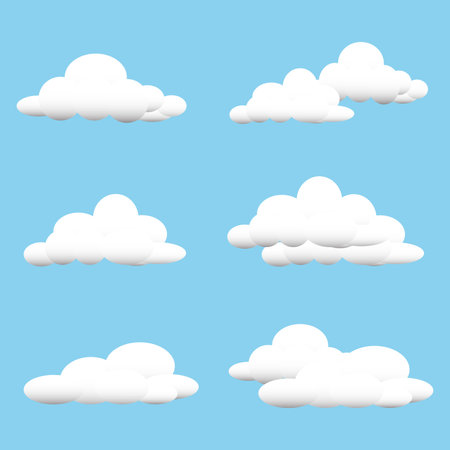 Cartoon clouds isolated on blue sky vector set,white cloud illustrationのイラスト素材