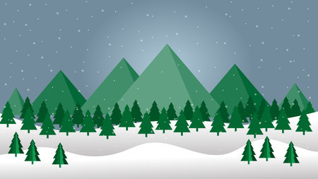 Winter snow merry christmas season at the green mountain hill sunlight illustrationのイラスト素材