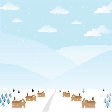House village on the mountain in nature with valley hill landscape vector illustration snow winterのイラスト素材
