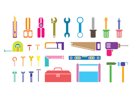 Colorful tool kits on white background.の写真素材