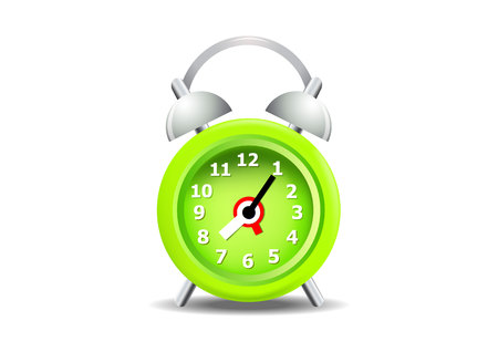 Green alarm clock is on the white background.のイラスト素材