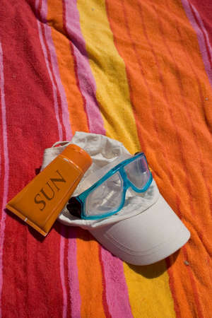 objects of bath posed on a beach towelの写真素材