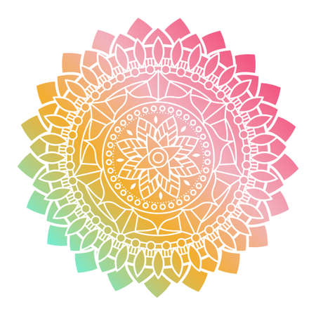 Gradien color mandala ornament outline pattern. Indian geometric art graphic for meditation. Isolated vector illustration.のイラスト素材