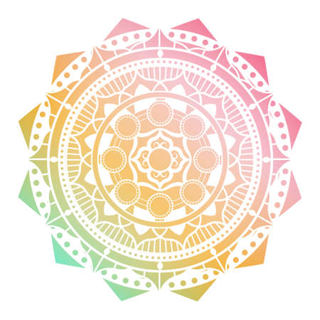 Gradien color mandala ornament outline pattern. Indian geometric art graphic for meditation. Isolated vector illustration.のイラスト素材