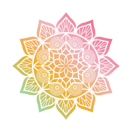 Gradient color mandala ornament outline pattern. Indian geometric art graphic for meditation. Isolated vector illustration.のイラスト素材
