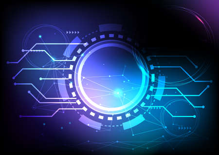 Abstract molecule connection technology concept. Future cyberspace vector background. Line dot blue intergrated cyber network.のイラスト素材