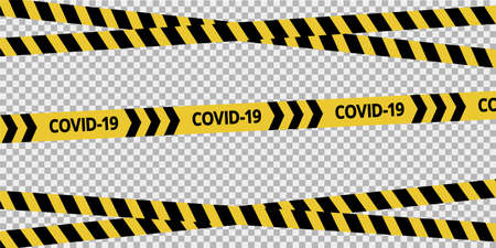 Strips of quarantine. Warning caution sign. Black and yellow danger zone line. Brushes included.のイラスト素材