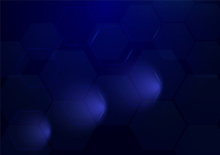 Hexagon abstract background. Blue geometric gradient shape glowing. Digital hi tech technology...