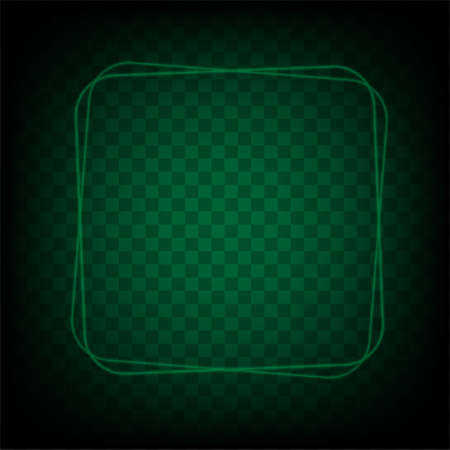 Neon light square banner. Glowing frame isolated on transparent background. Realistic template sign vector.&#xD;&#xA;Shining green color effect.のイラスト素材