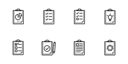 Business document sheet checklist icon. Thin stroke simple graphic report application form. Outline vector.のイラスト素材