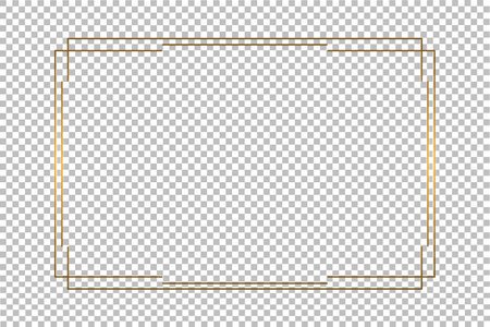 Luxury gold border isolated on transparent background. Glowing gradient effect rectangle curve frame. Vector illustration.のイラスト素材