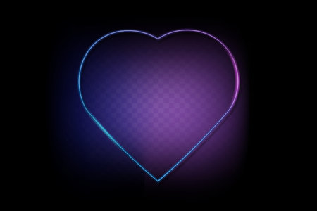 Neon color light heart frame. Retro fluorescent  border. Object on transparency gradient background vector. Neon line in graphic style.のイラスト素材