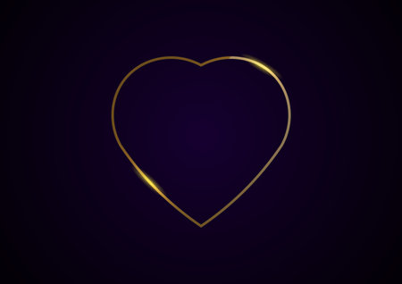 Luxury heart gold border isolated on background. Valentine's day glowing gradient effect  curve frame. Vector illustration.のイラスト素材