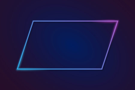Neon color light rectangle frame. Retro fluorescent  border. Object on gradient background vector. Neon line in graphic style.のイラスト素材