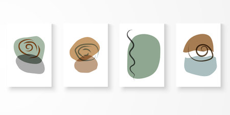 Set of wall art abstract painted Illustrations. Modern line art drawing with organic shape decorative composition. Watercolor art vector illustration.のイラスト素材