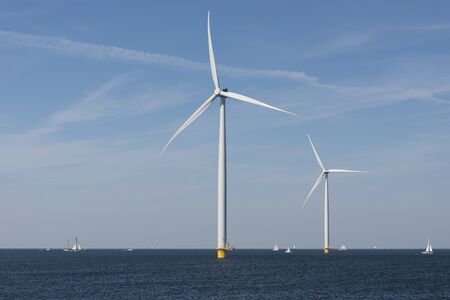 Wind farm in the water off the coast of the noordoostpolder in the Netherlands