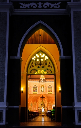 Walkway to Inside of gothic style church in  Chanthaburi province Thailand のeditorial素材