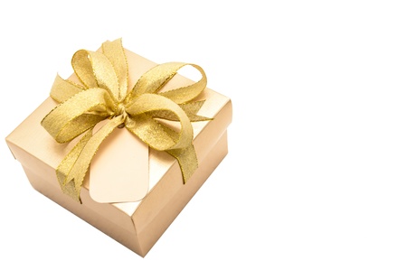 Golden gift box on white background 