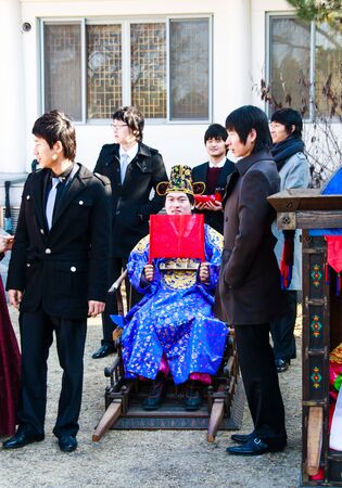Daegu - January 17   A performance of the Traditional Wedding of Thananya   Park Jin Hyun at Korean Folk Village on January 17, 2010 in Daegu, South Korea のeditorial素材