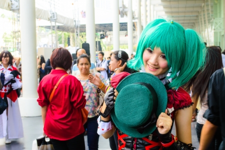 Bangkok - March 30   An unidentified Japanese anime cosplay pose in Thai-Japan Anime Music Festival...