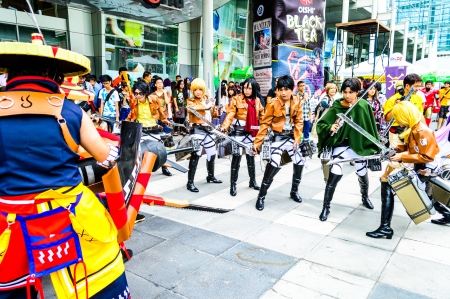 Bangkok - May 25   Cosplayer as characters from Attack on Titan in Oishi World Cosplay Fantastic 7  on May 25, 2013 at Central World, Bangkok, Thailand  Attack on Titan is a famous manga of the year 2013 のeditorial素材