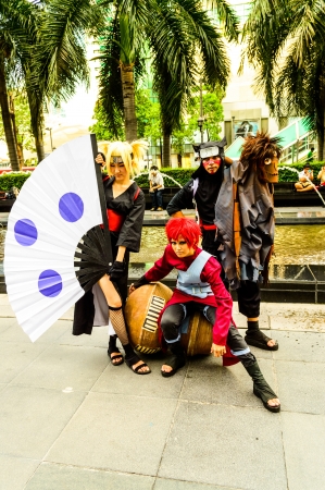 Bangkok - May 25   Cosplayer as characters Gaara, Kankuro and Temari from Naruto in Oishi World Cosplay Fantastic 7 on May 25, 2013 at Central World, Bangkok, Thailand  Naruto is a famous on Manga and Anime in many country のeditorial素材