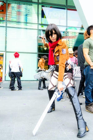 Bangkok - May 25   Cosplayer as characters from Attack on Titan in Oishi World Cosplay Fantastic 7  on May 25, 2013 at Central World, Bangkok, Thailand  Attack on Titan is a famous manga of the year 2013 のeditorial素材