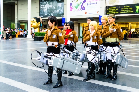 Bangkok - May 25   Cosplayer as characters from Attack on Titan in Oishi World Cosplay Fantastic 7  on May 25, 2013 at Central World, Bangkok, Thailand  Attack on Titan is a famous manga of the year 2013 のeditorial素材